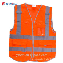 ЕН ИСО молнии Привет vis куртка неоновый оранжевый стандарт ANSI/маки высокой видимости Отражательная безопасности Мульти карман работы жилет Мужской спецодежды